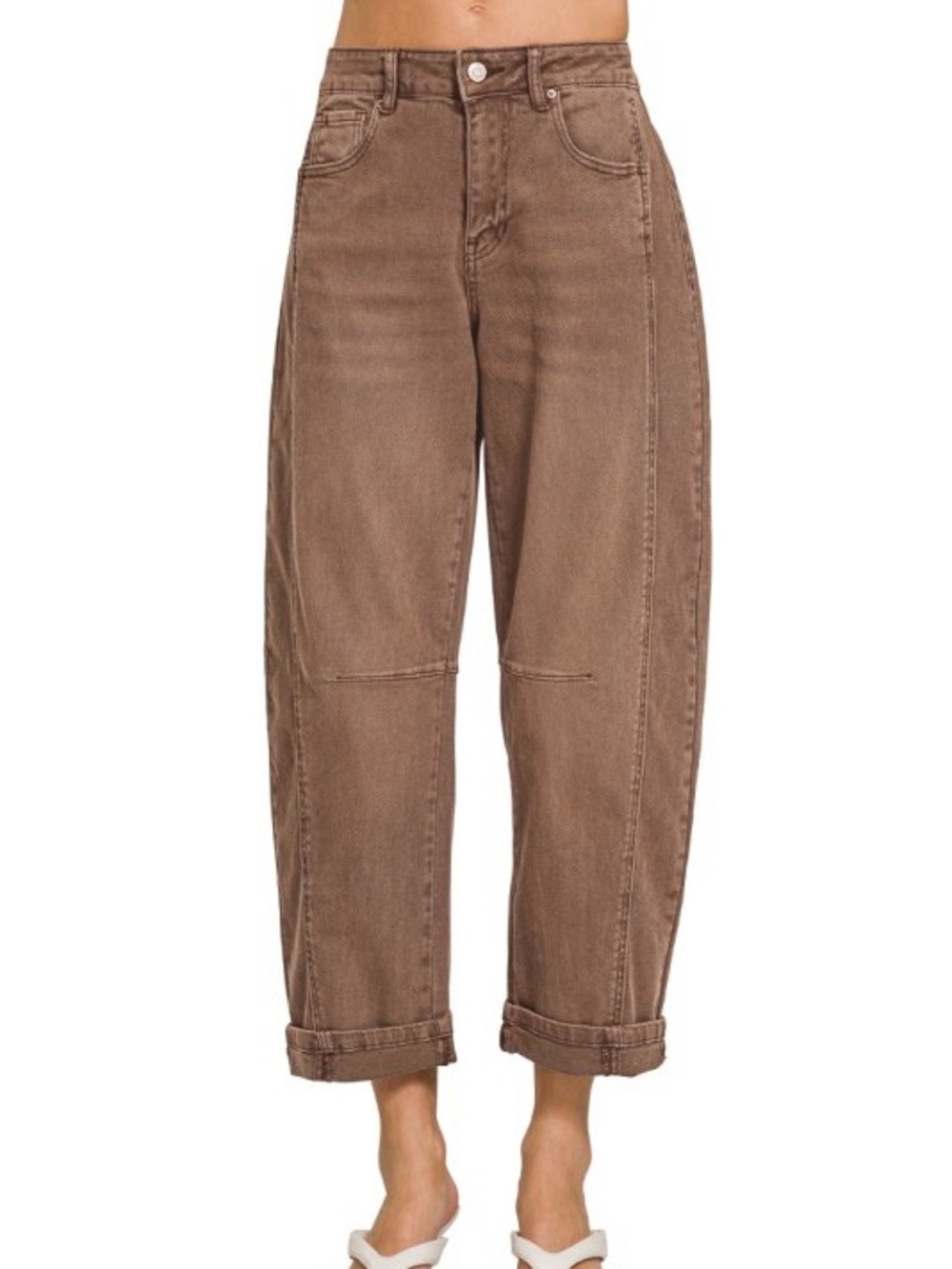 NEW ZENANA BROWN BARREL DENIM JEANS PANTS Size L